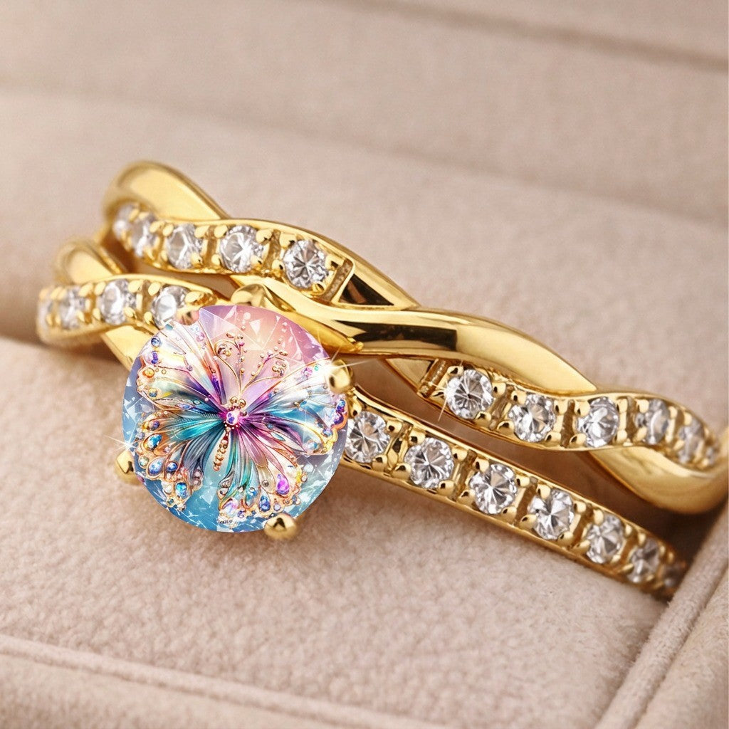 Iridescent Butterfly Twisted Band Ring