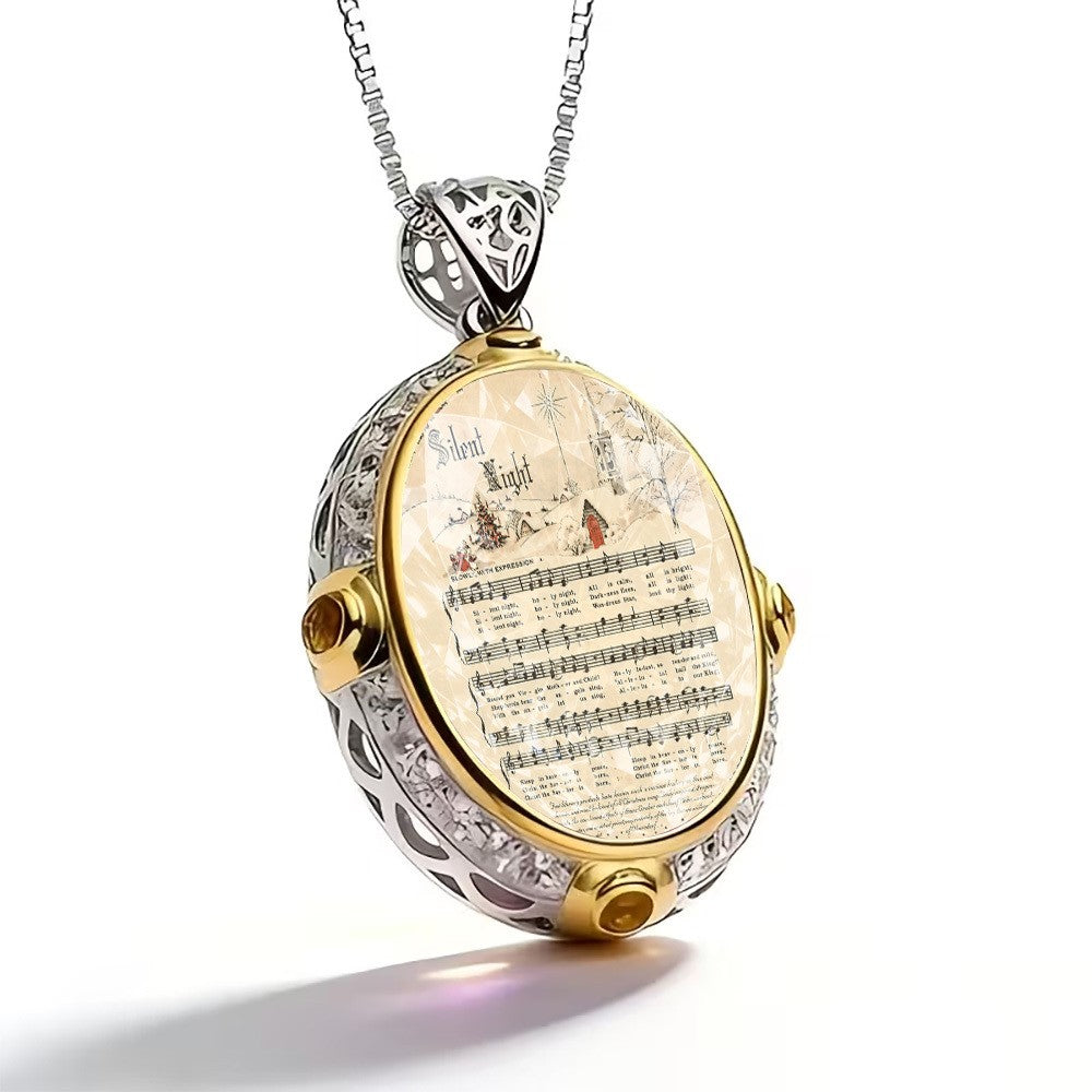 Sheet Music Oval Pendant Necklace
