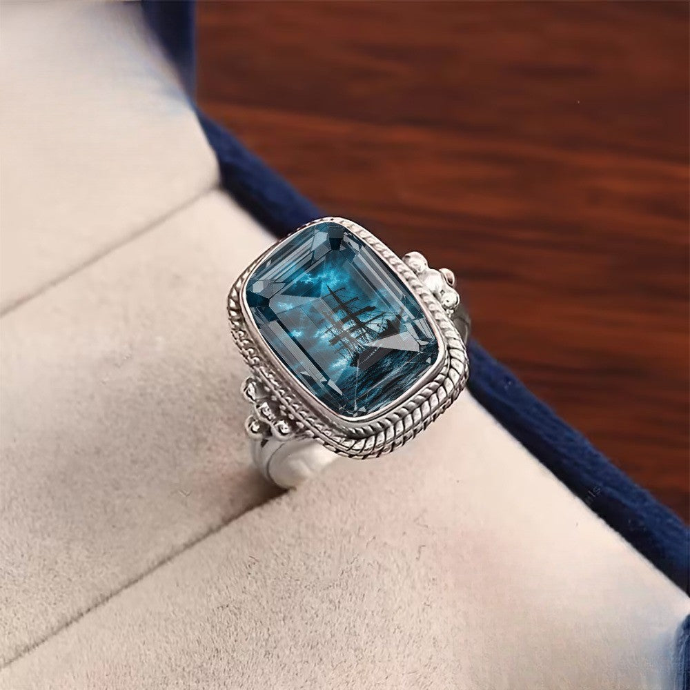 Blue Sailboat Rectangular Ring