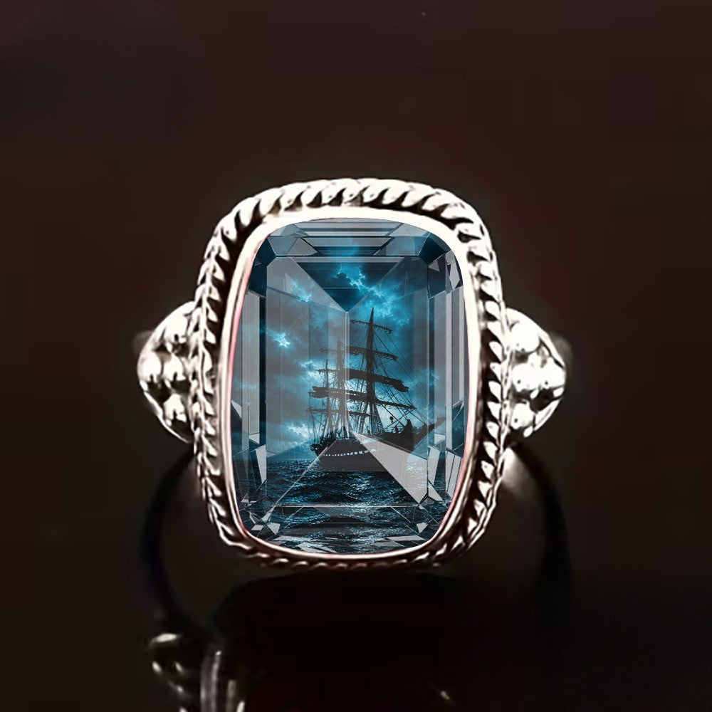 Blue Sailboat Rectangular Ring