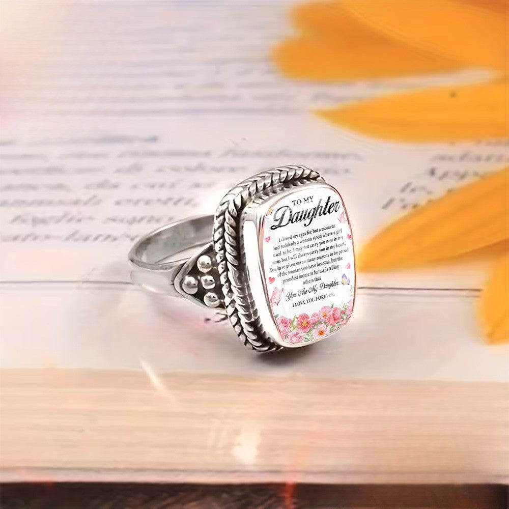 To My Daughter Floral Message Ring