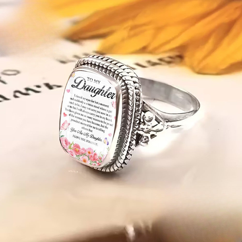 To My Daughter Floral Message Ring