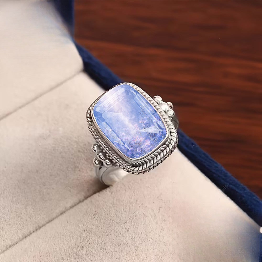 Blue Floral Woven Ring