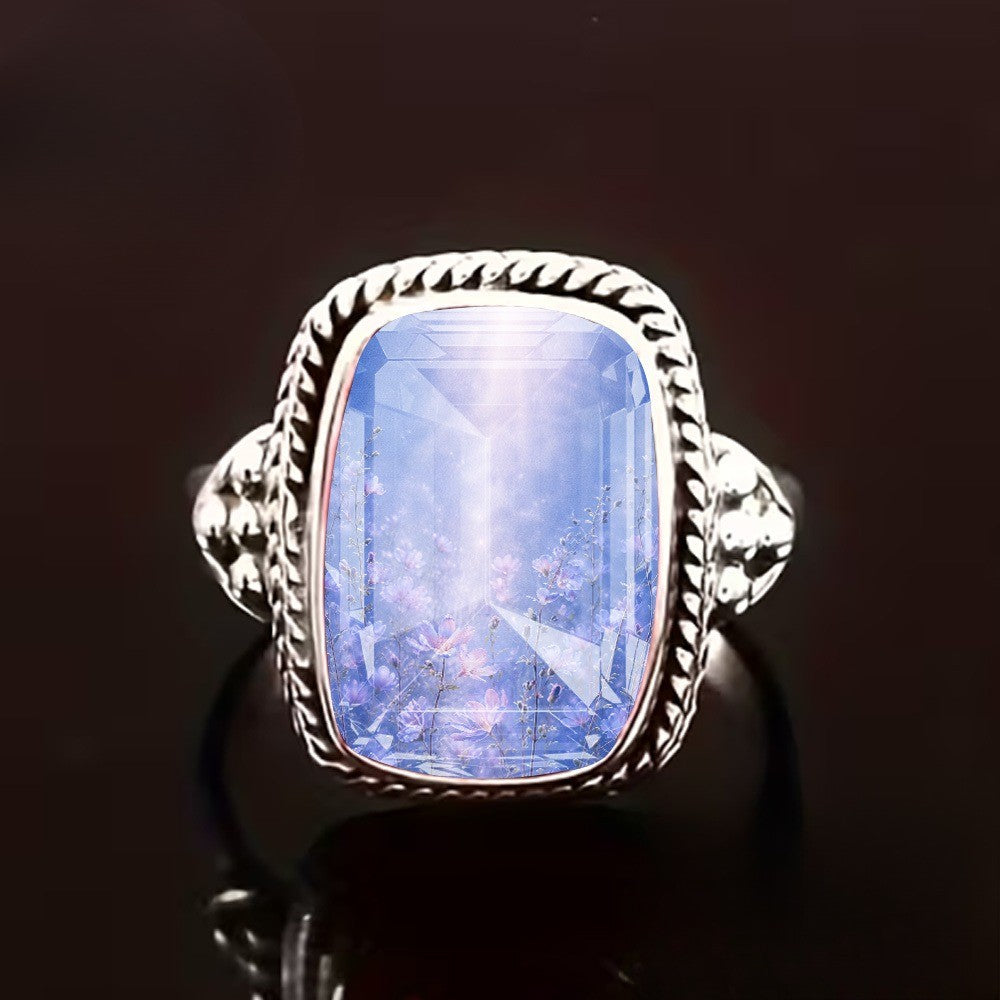 Blue Floral Woven Ring