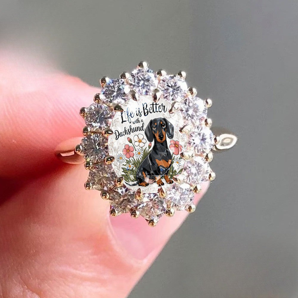 Dachshund Crystal Statement Ring