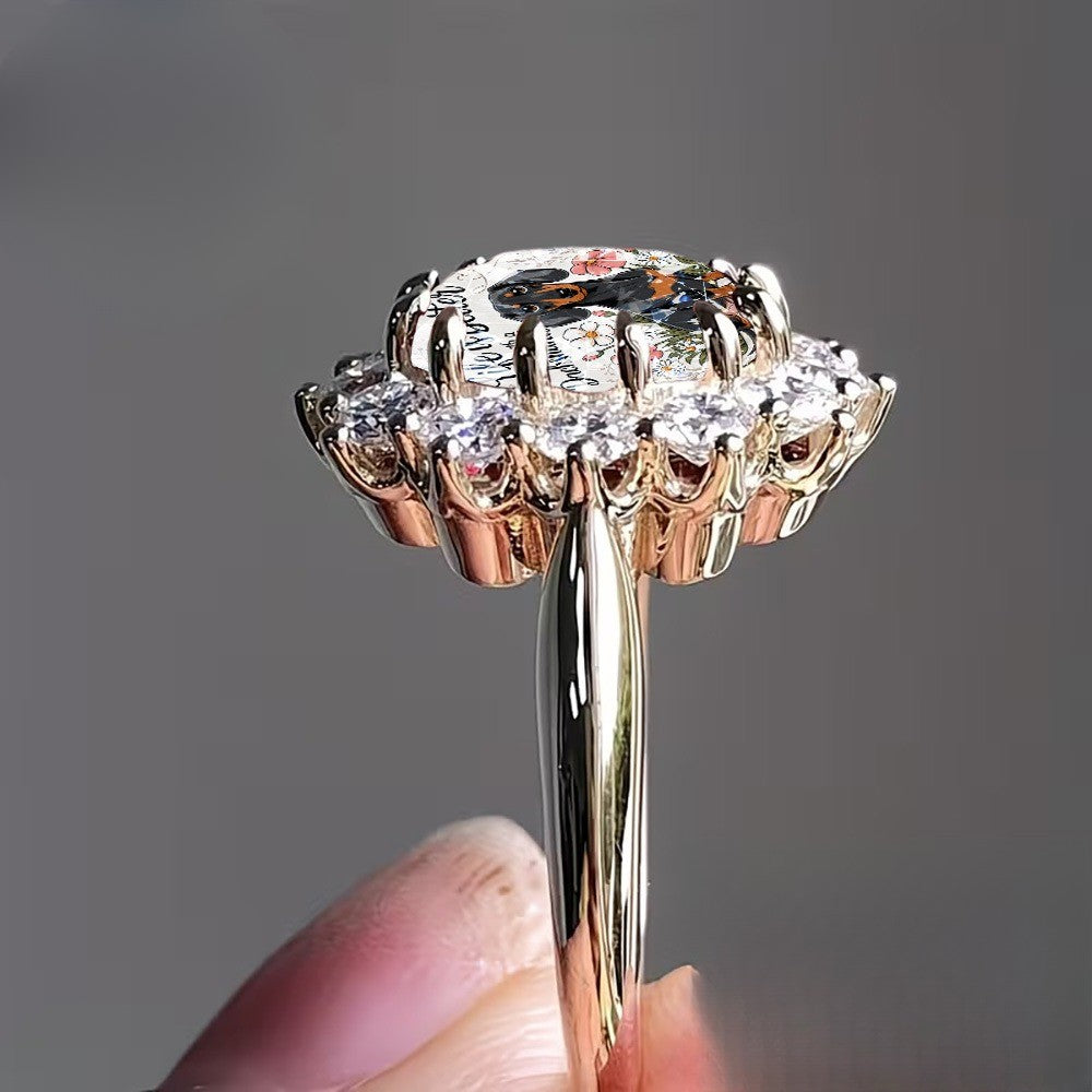 Dachshund Crystal Statement Ring