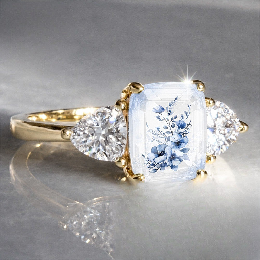 Blue Floral Three Stone Ring