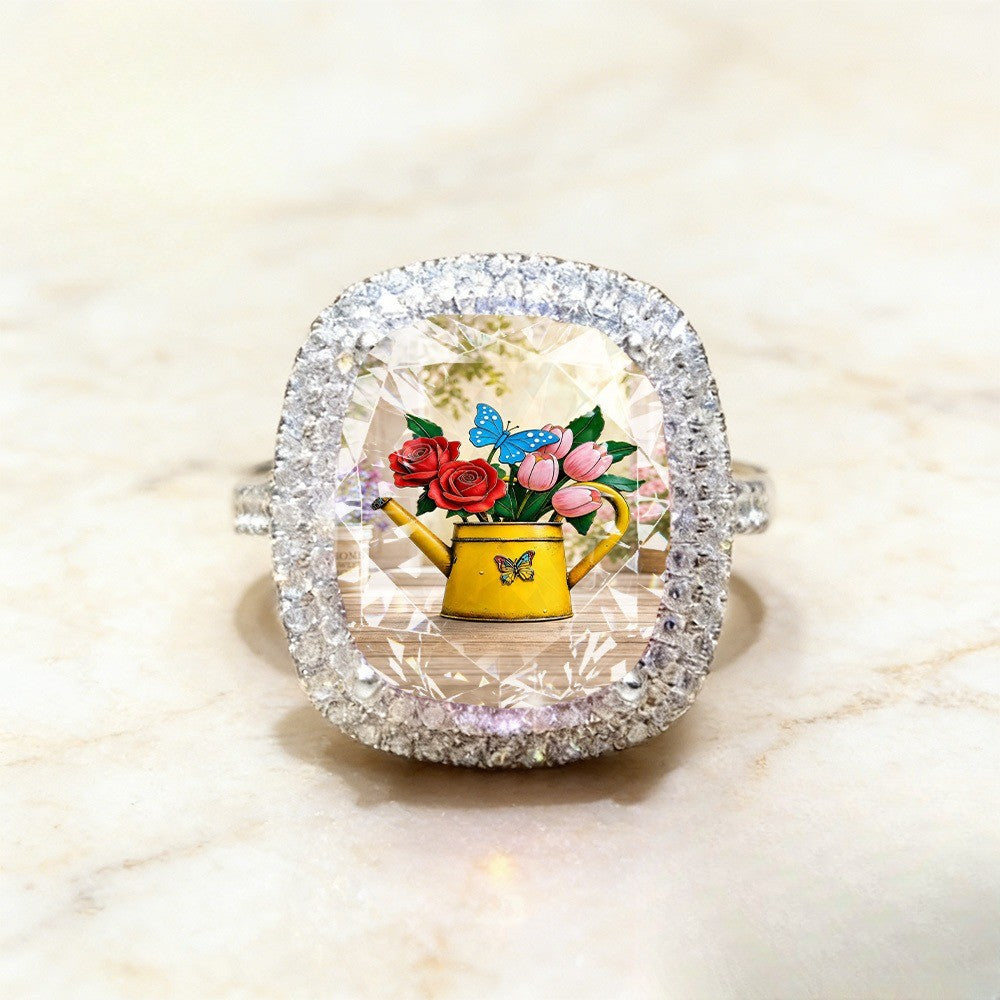 Floral Watering Can Square Ring