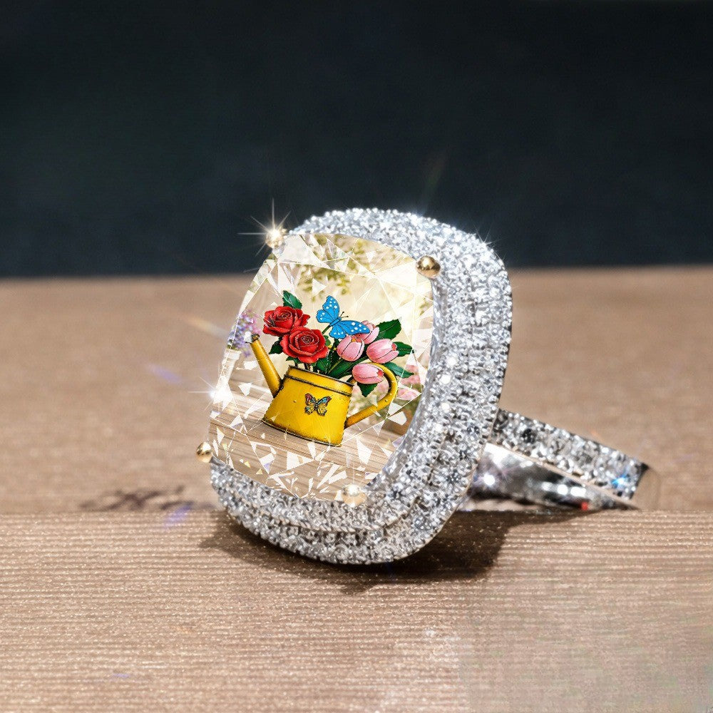 Floral Watering Can Square Ring