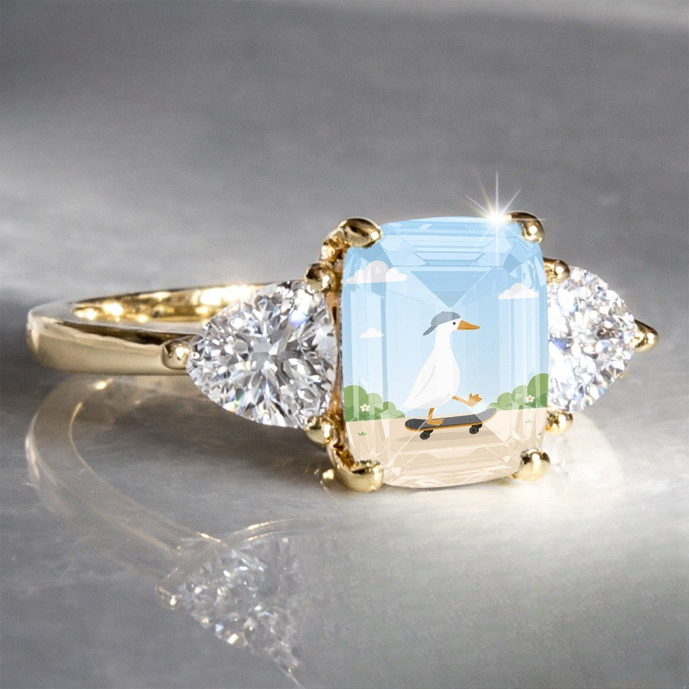 Skating Duck Three-Stone Ring