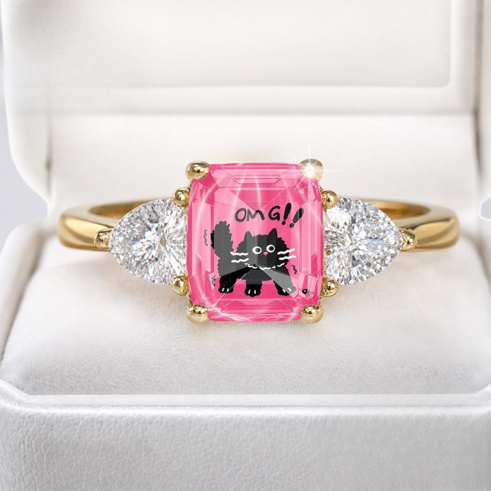 Pink Cat Statement Ring