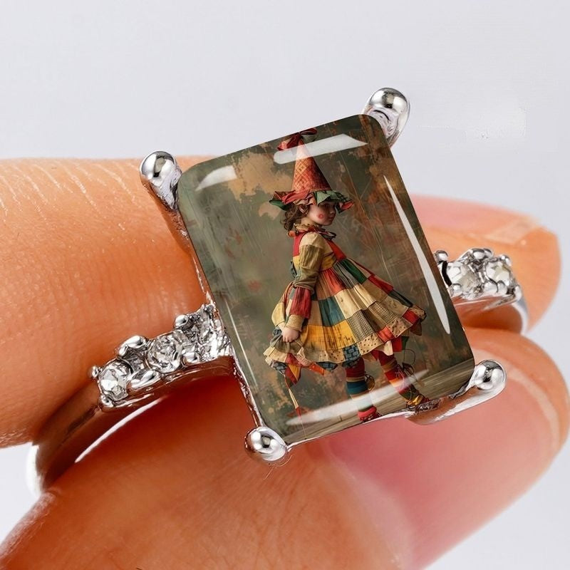 Vintage Clown Art Rectangular Ring