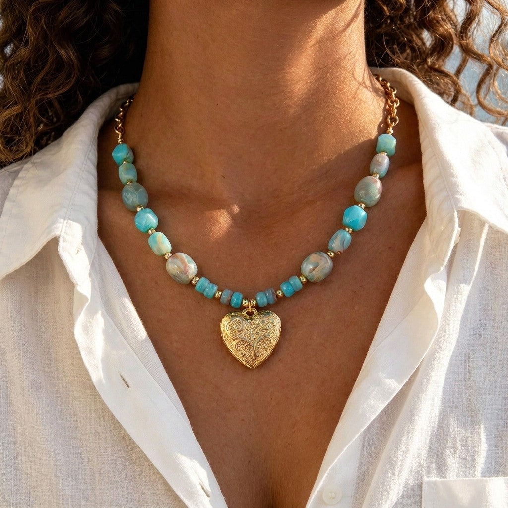 Carved Heart Bead Necklace
