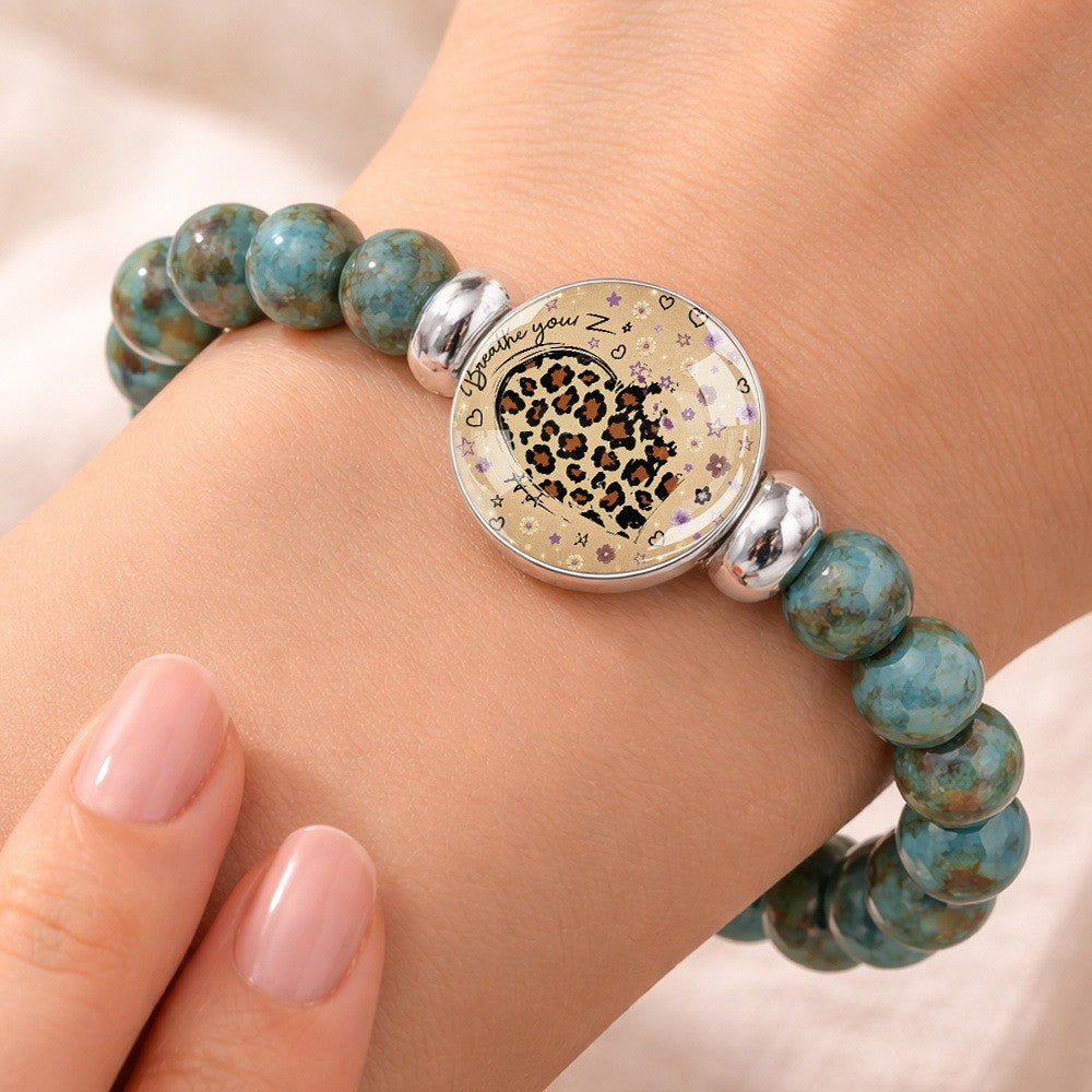 Leopard Heart Turquoise Bead Bracelet