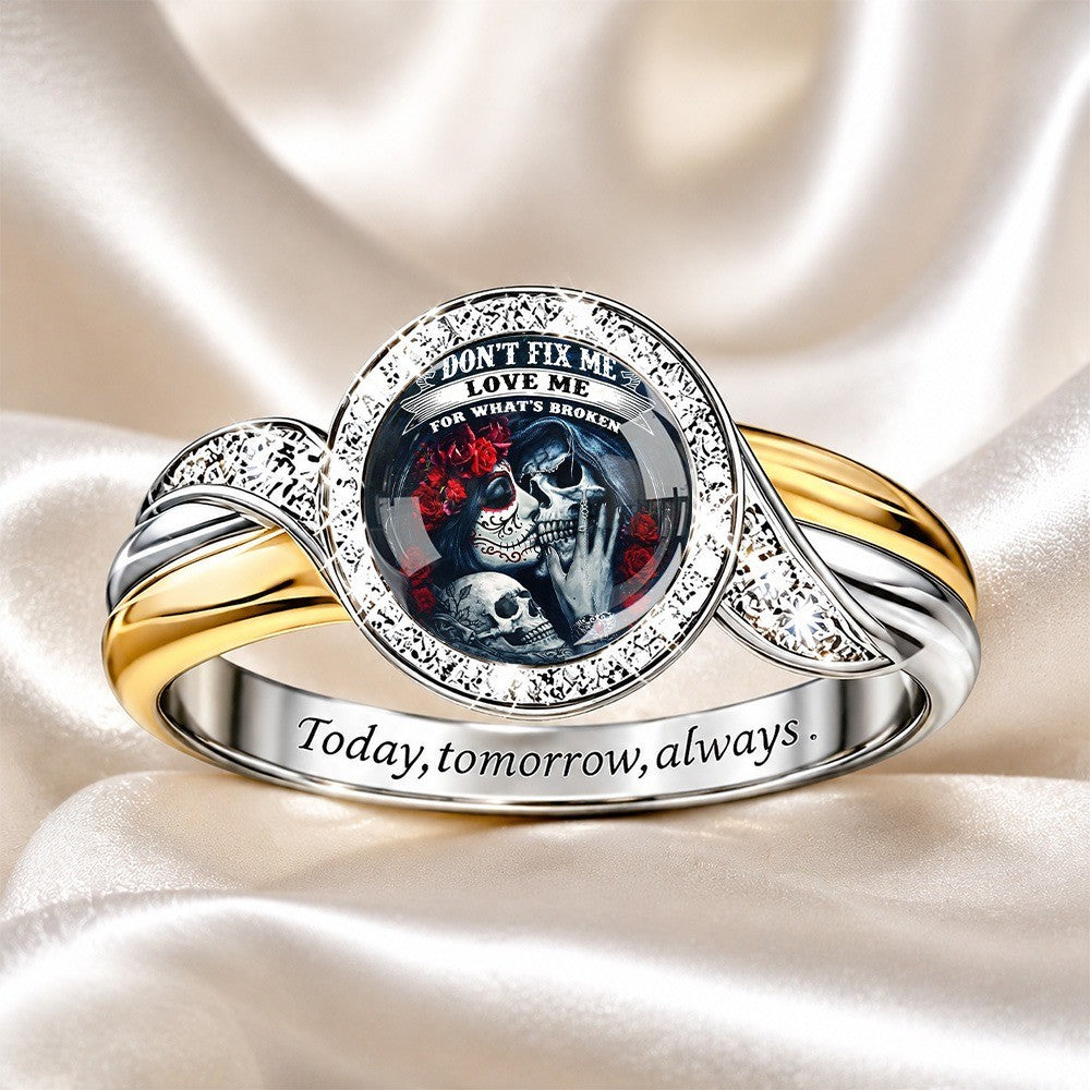 Sugar Skull & Rose Dome Ring