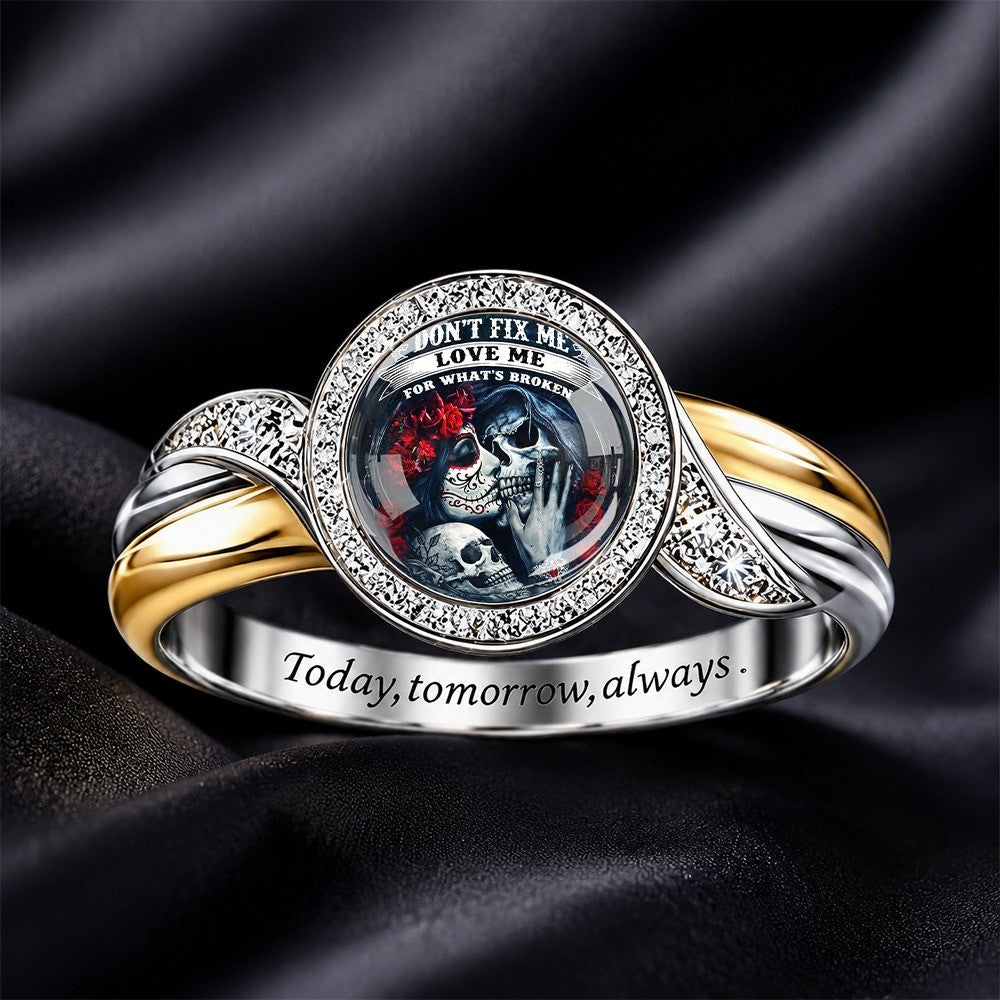Sugar Skull & Rose Dome Ring