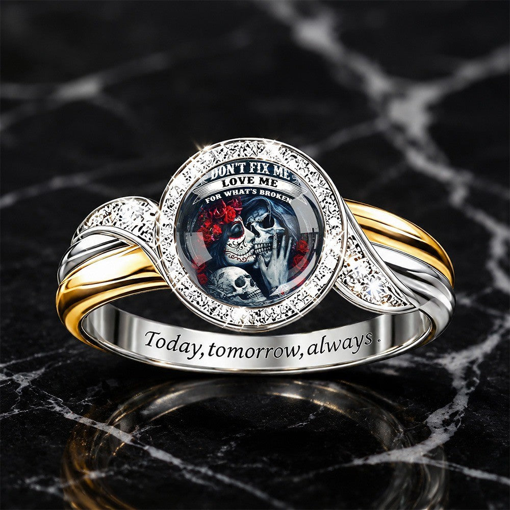 Sugar Skull & Rose Dome Ring