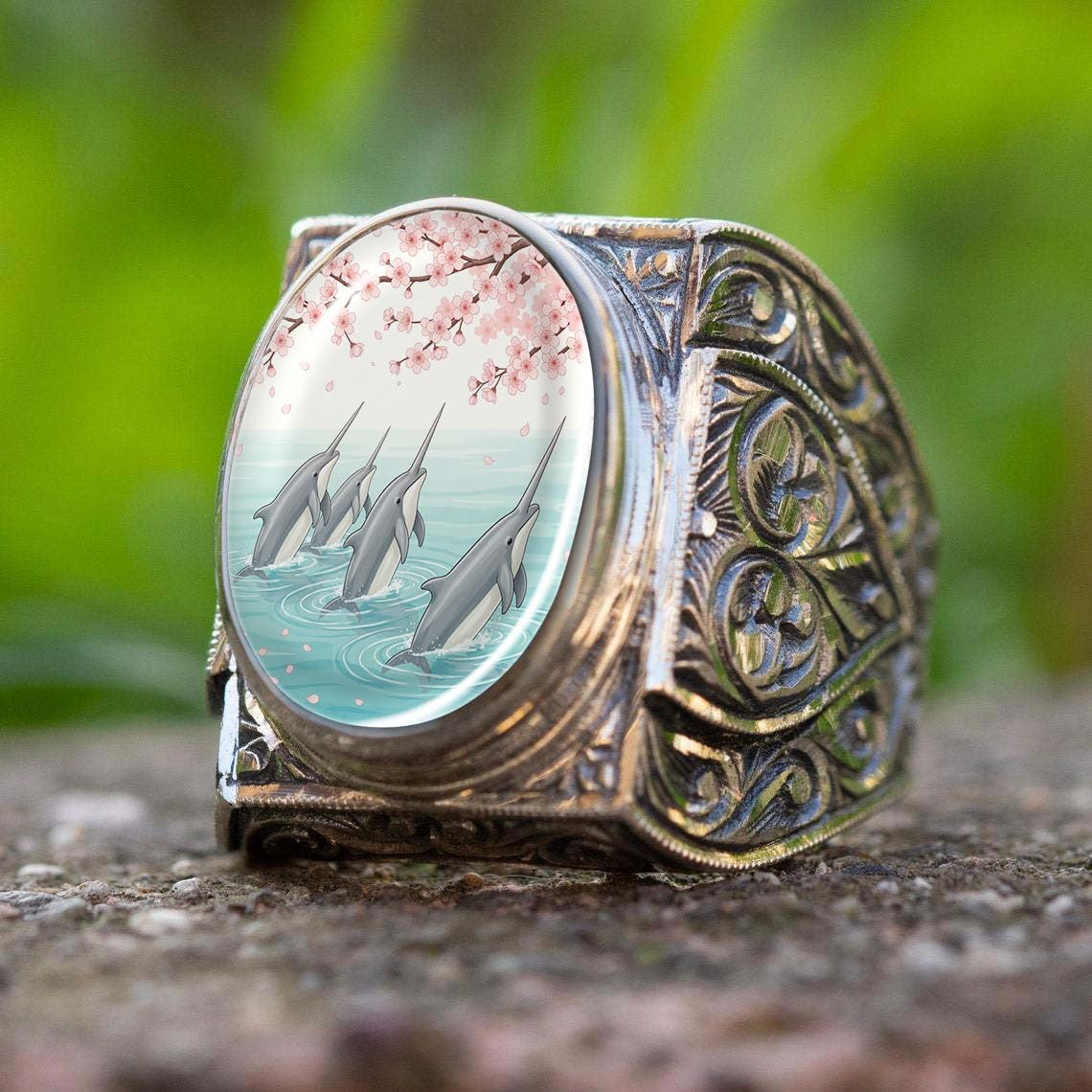 Dolphin & Cherry Blossom Ring