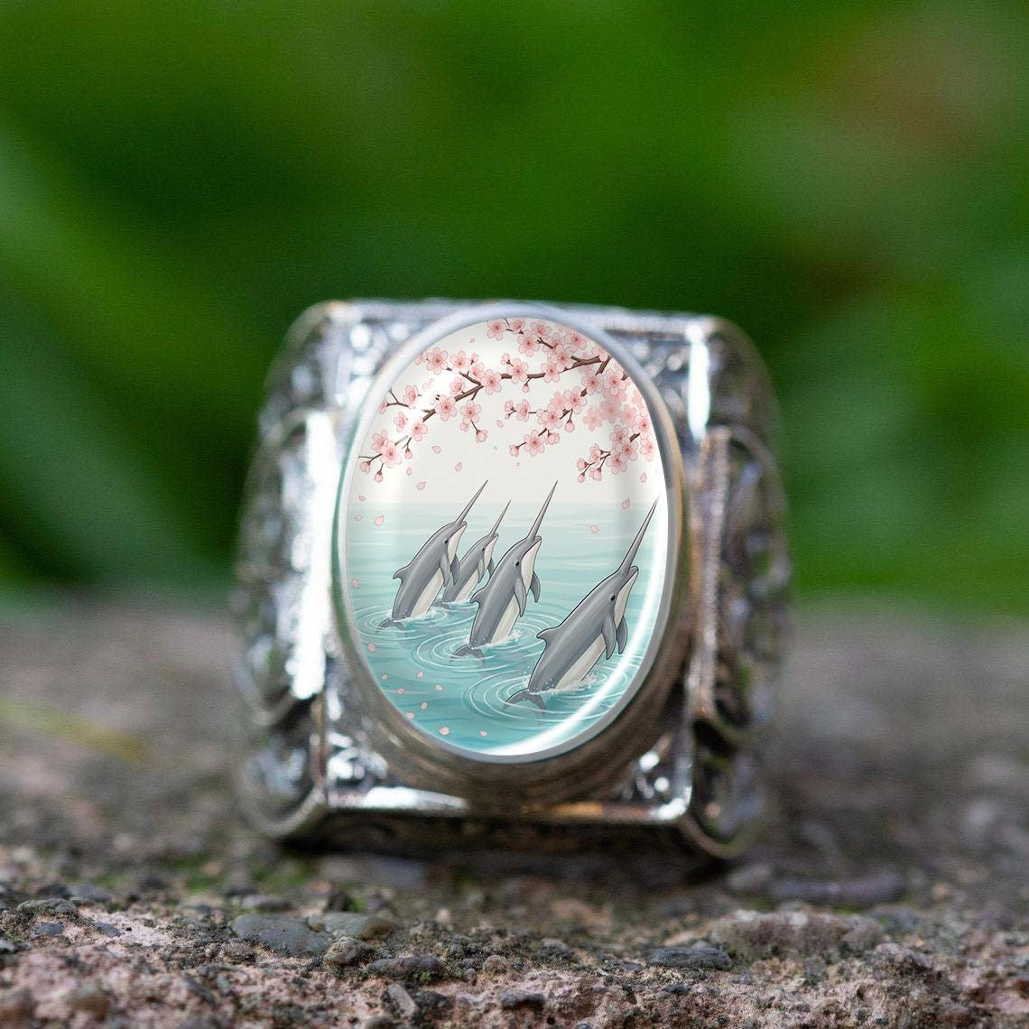 Dolphin & Cherry Blossom Ring