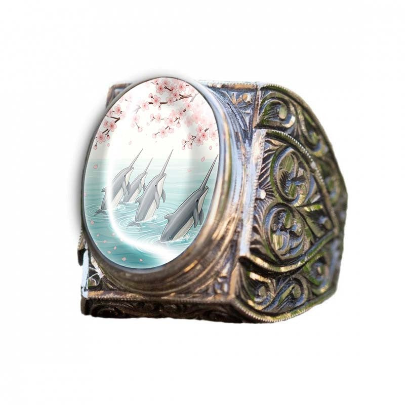 Dolphin & Cherry Blossom Ring