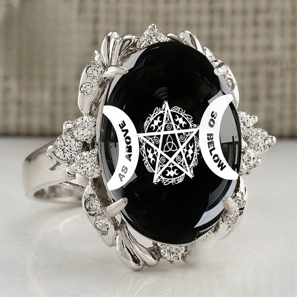 Pentagram & Moon Statement Ring