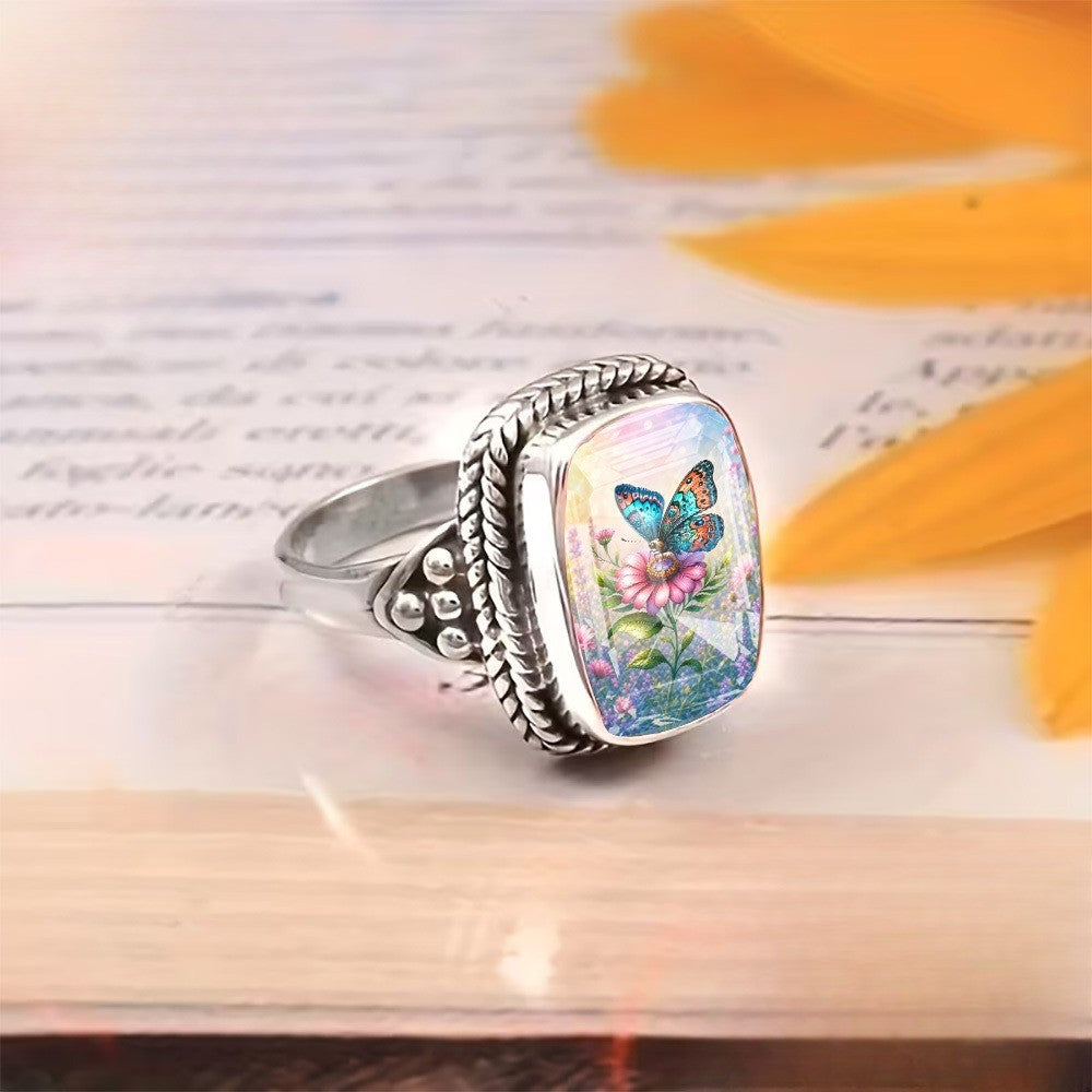Butterfly Floral Braided Square Ring