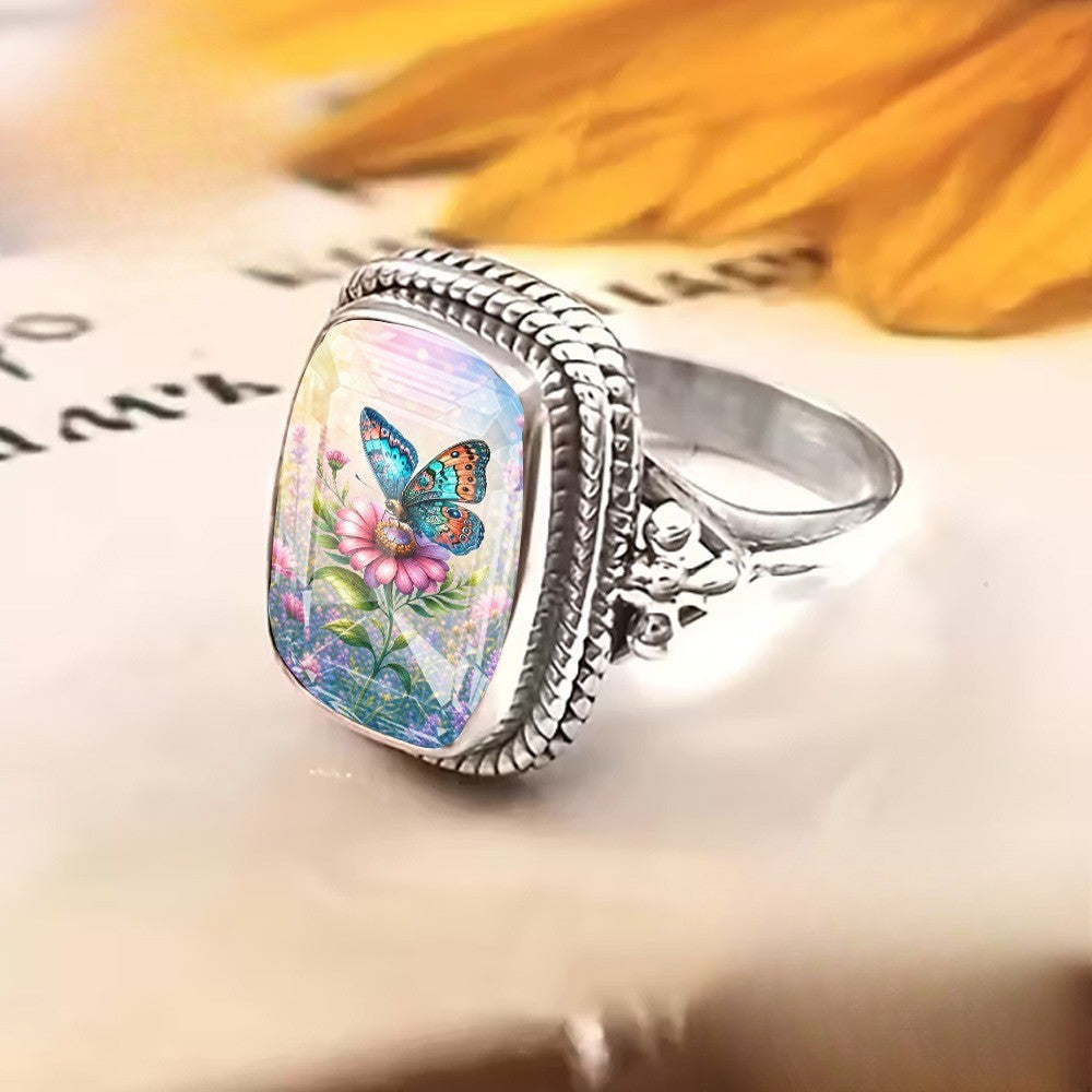 Butterfly Floral Braided Square Ring