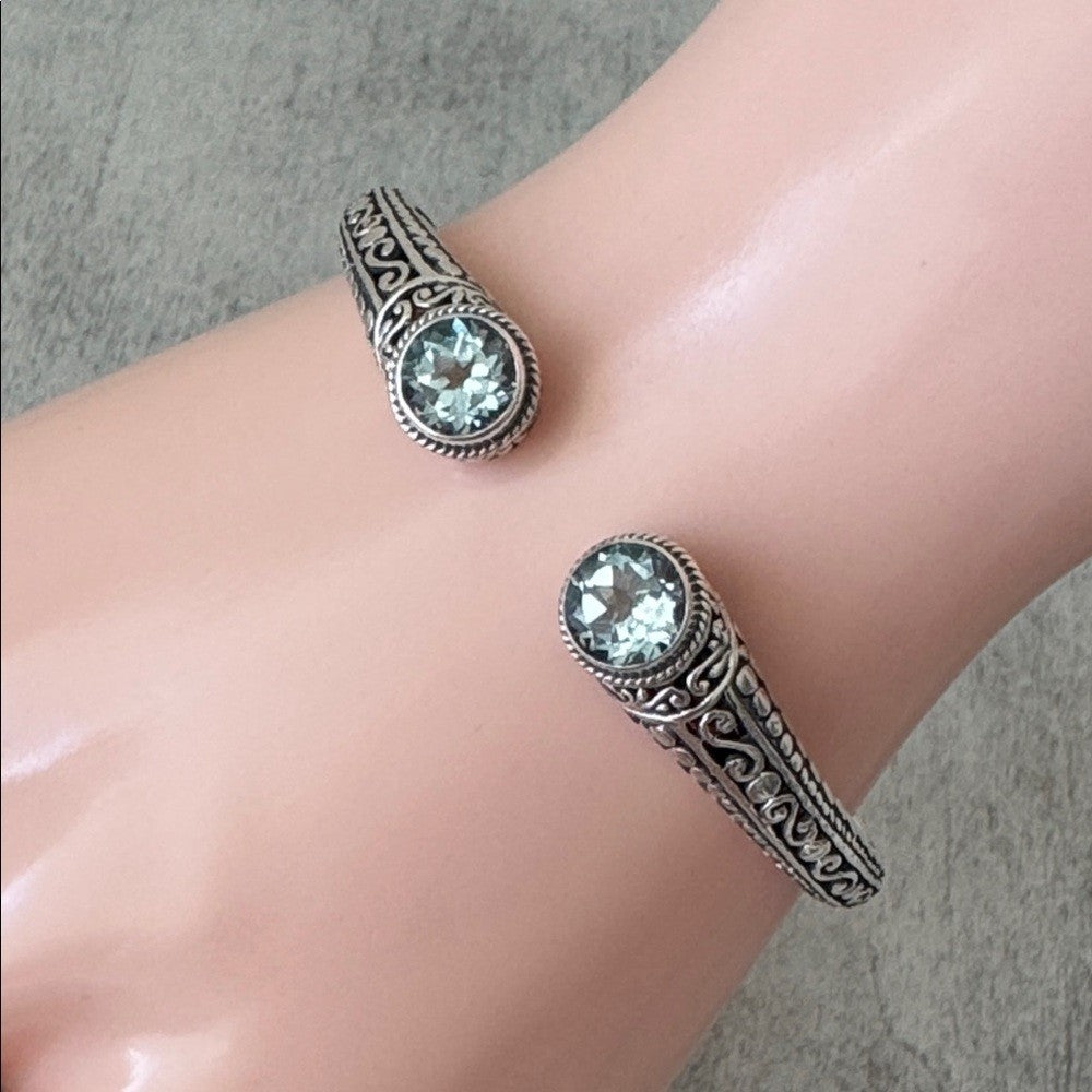 Blue Stone Scroll Cuff Bracelet