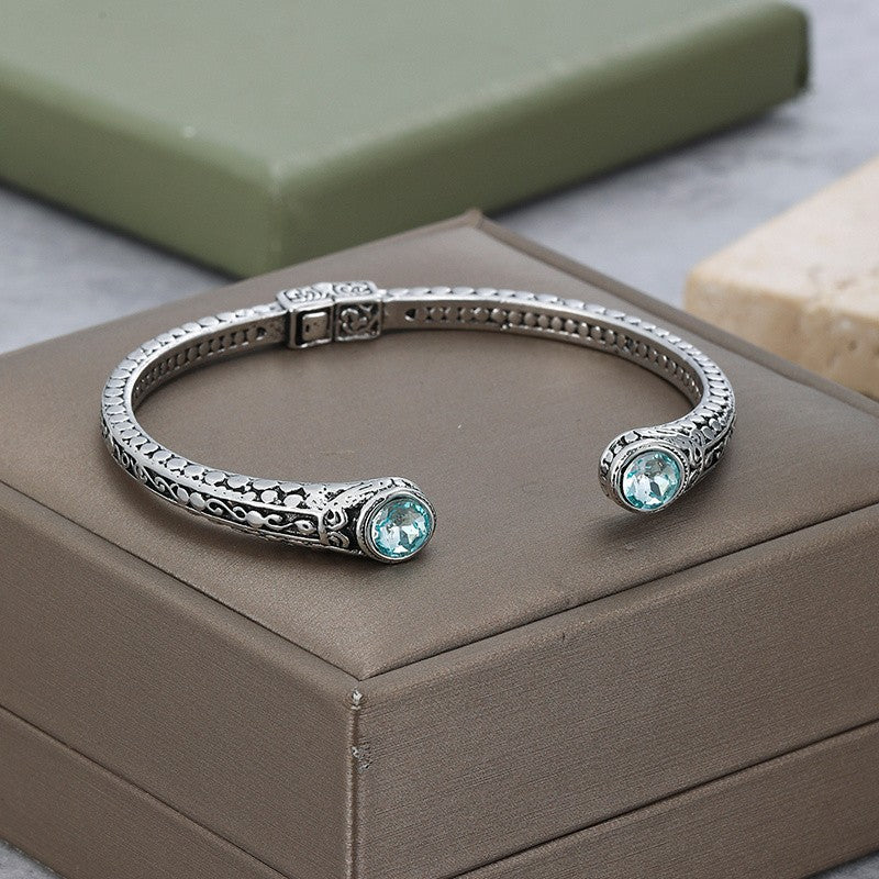 Blue Stone Scroll Cuff Bracelet