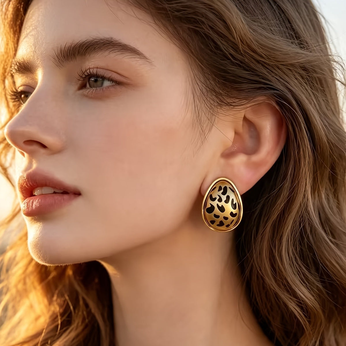 Leopard Teardrop Stud Earrings