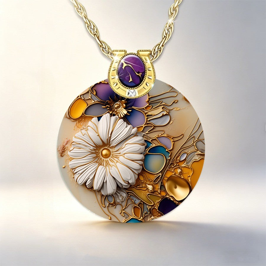 Multicolor Floral Disc Pendant Necklace