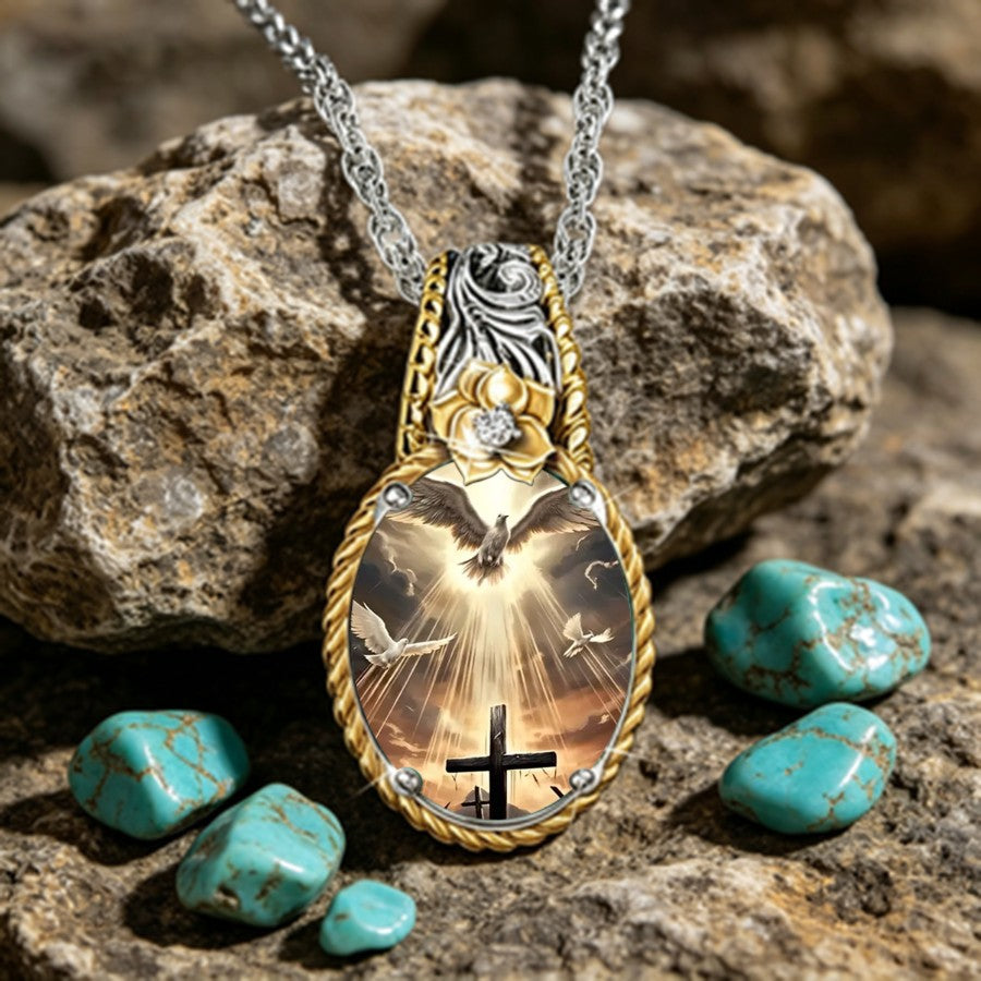 Cross & Dove Floral Pendant Necklace