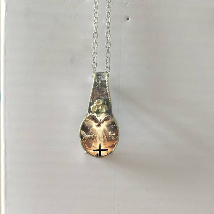 Cross & Dove Floral Pendant Necklace