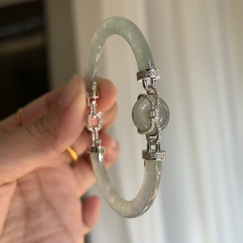 Chalcedony Hinged Bangle Bracelet