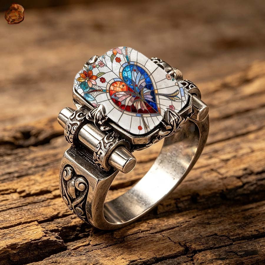 Stained Glass Floral Heart Ring