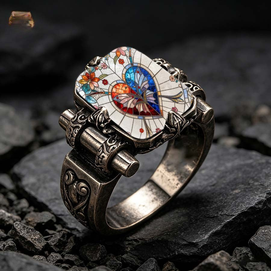 Stained Glass Floral Heart Ring