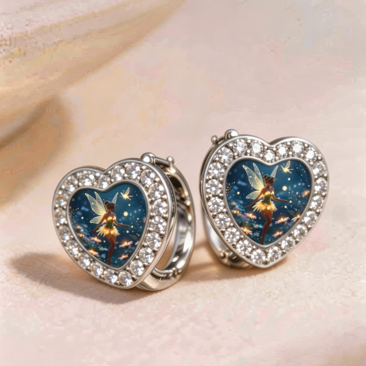 Crystal Fairy Heart Hoop Earrings