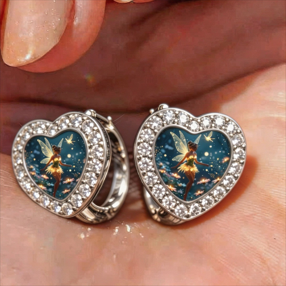 Crystal Fairy Heart Hoop Earrings