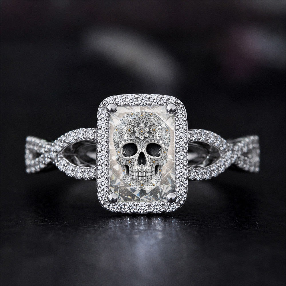 Square Crystal Skull Ring