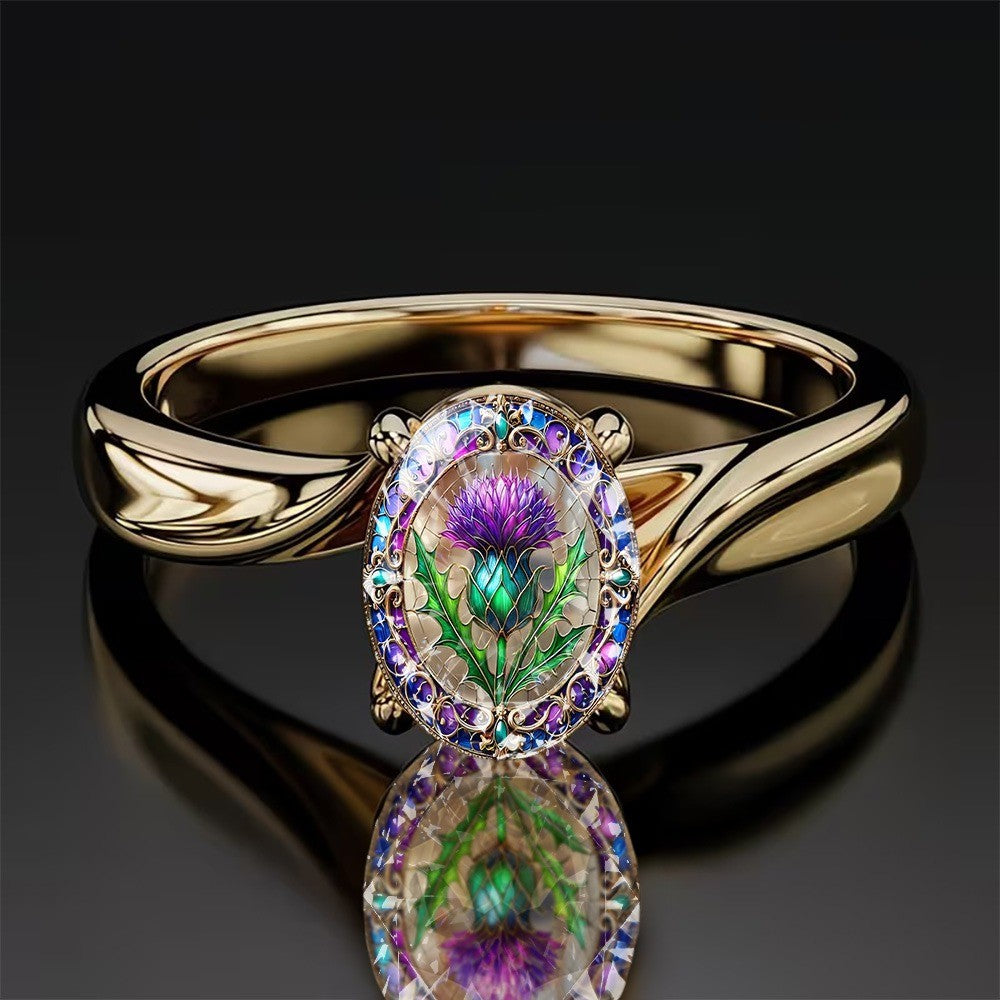 Thistle Floral Oval Ring