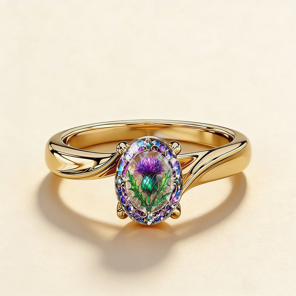 Thistle Floral Oval Ring