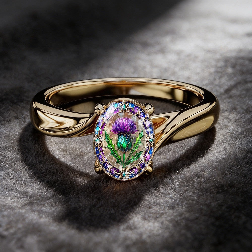 Thistle Floral Oval Ring