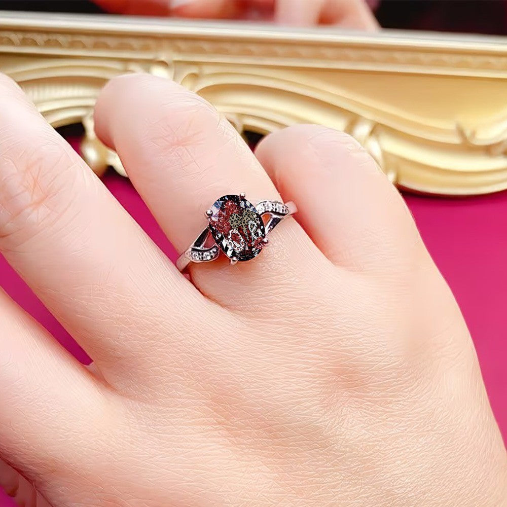 Red Glitter Love Oval Ring