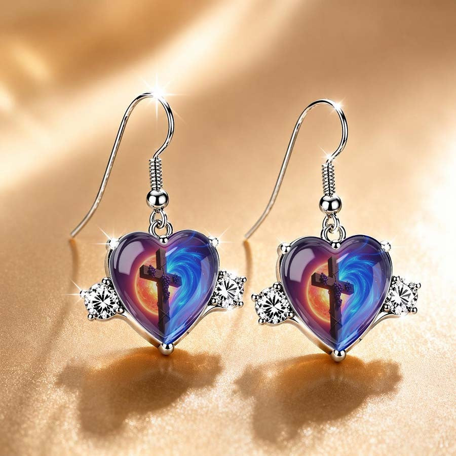 Swirl Cross Heart Drop Earrings