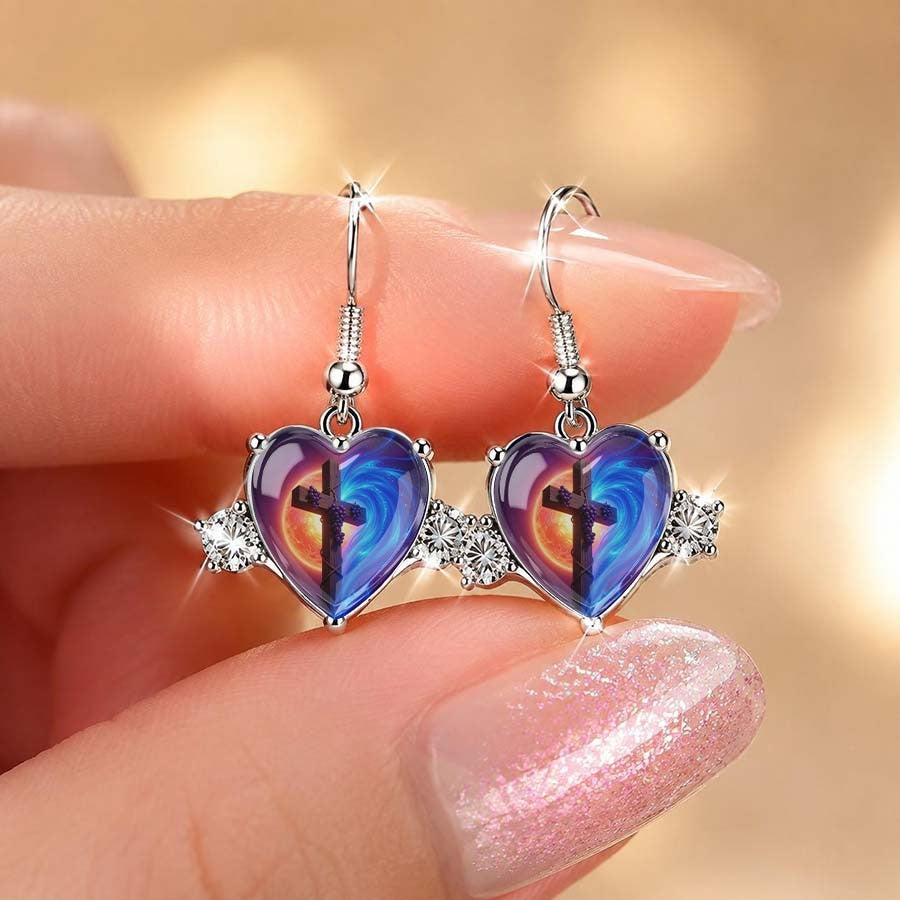 Swirl Cross Heart Drop Earrings