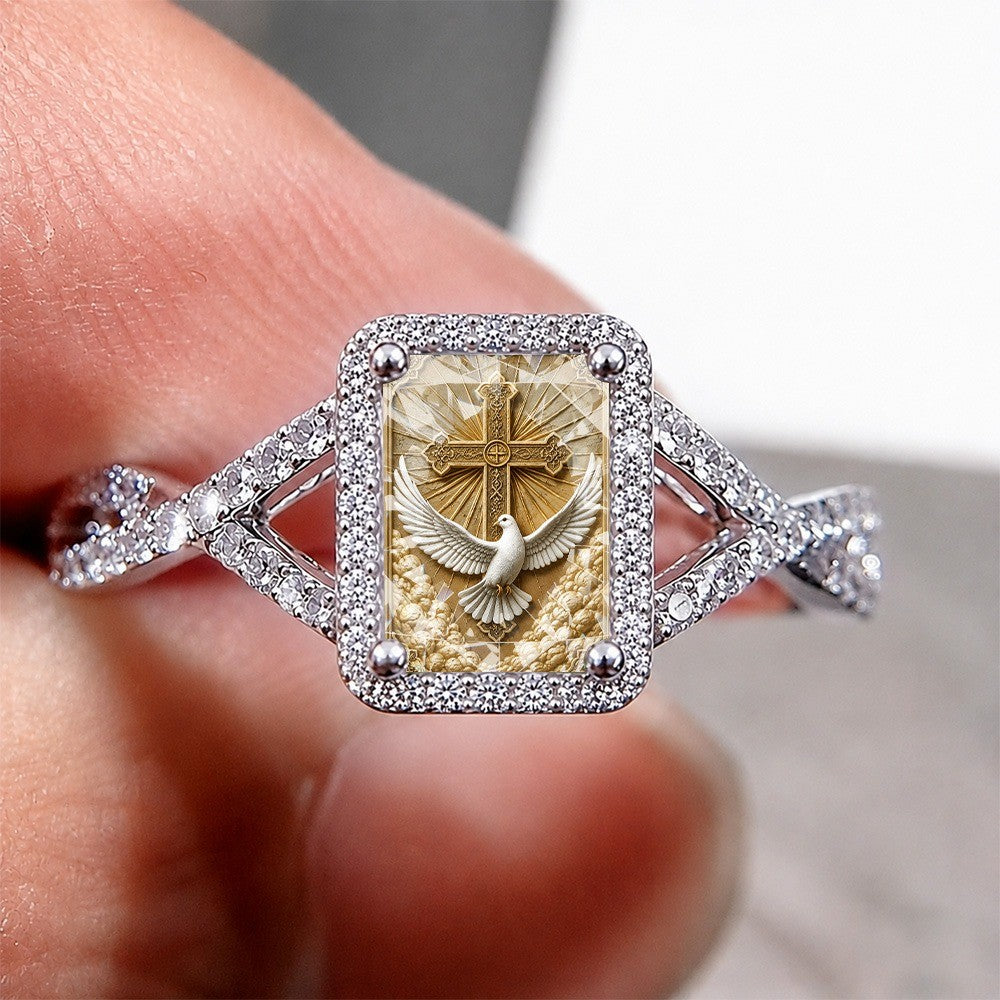 Dove & Cross Square Ring