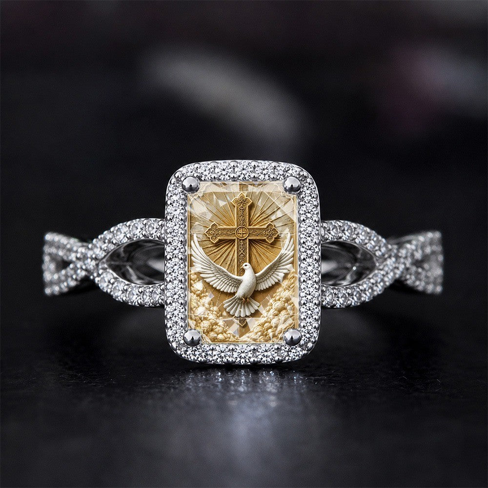 Dove & Cross Square Ring