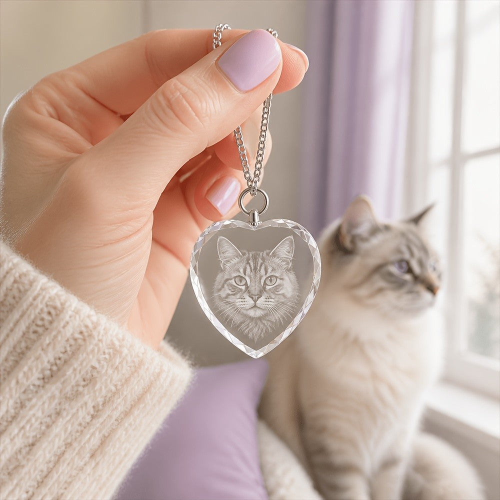 Custom Cat Photo Heart Necklace