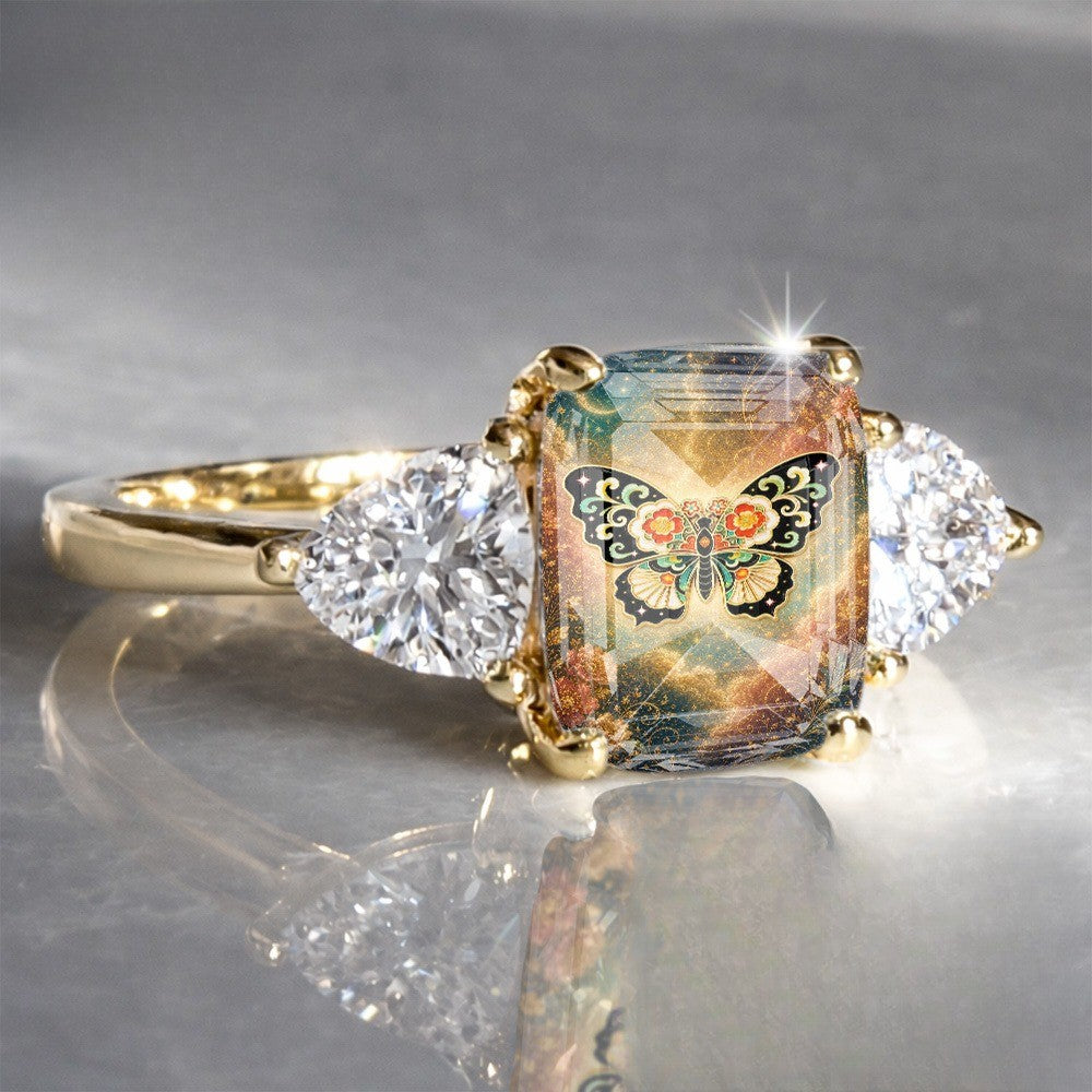 Butterfly & Starry Sky Three-Stone Ring