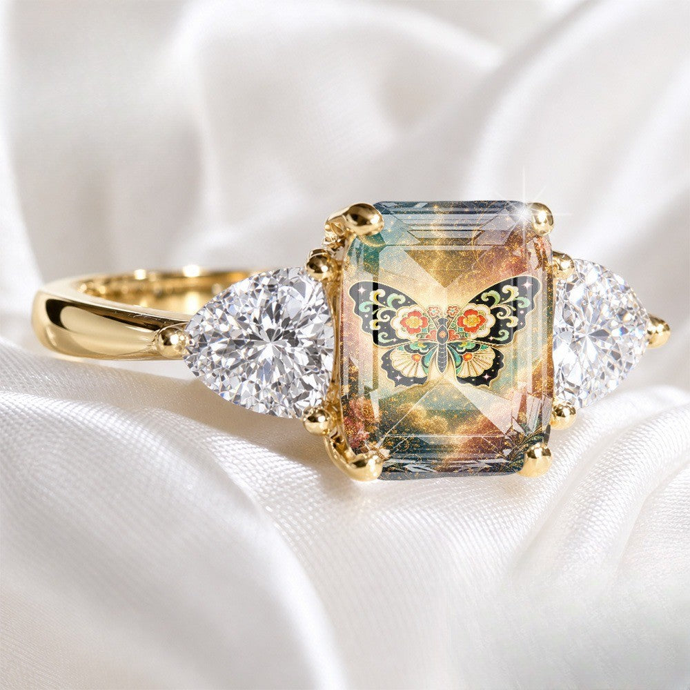 Butterfly & Starry Sky Three-Stone Ring